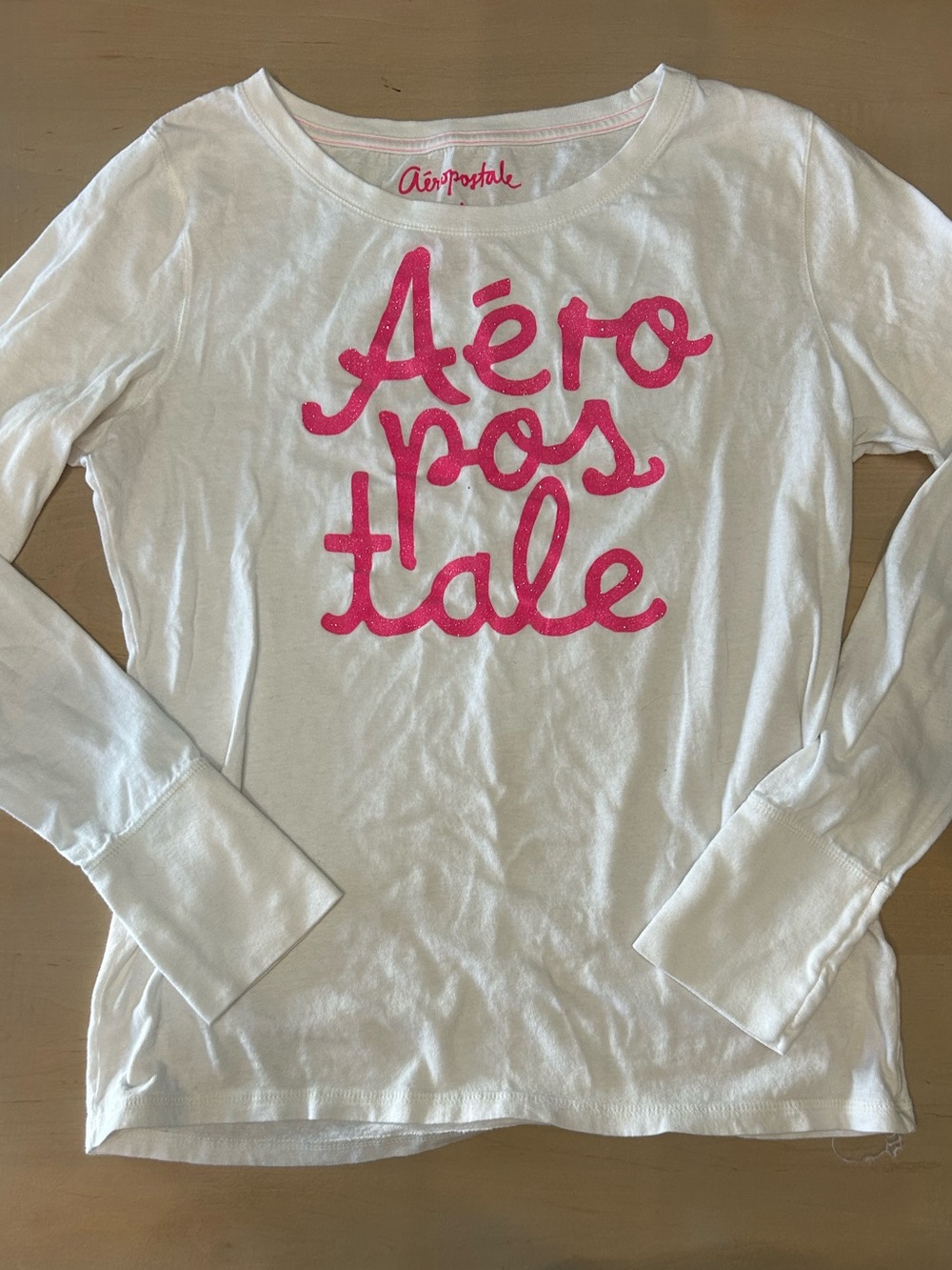 Aeropostale White Long-Sleeve Tee with Pink Script Logo